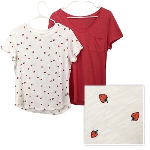 Old Navy/Loft | NWOT Strawberry Crewneck & Coral Scoop Neck Short Sleeve Tee